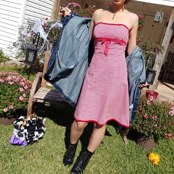 Adorable Vintage Red Plaid A-Line Dress - Picture 3 of 4